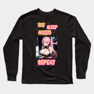 Eat Sleep Gaming Repeat Anime Girl Long Sleeve T-Shirt